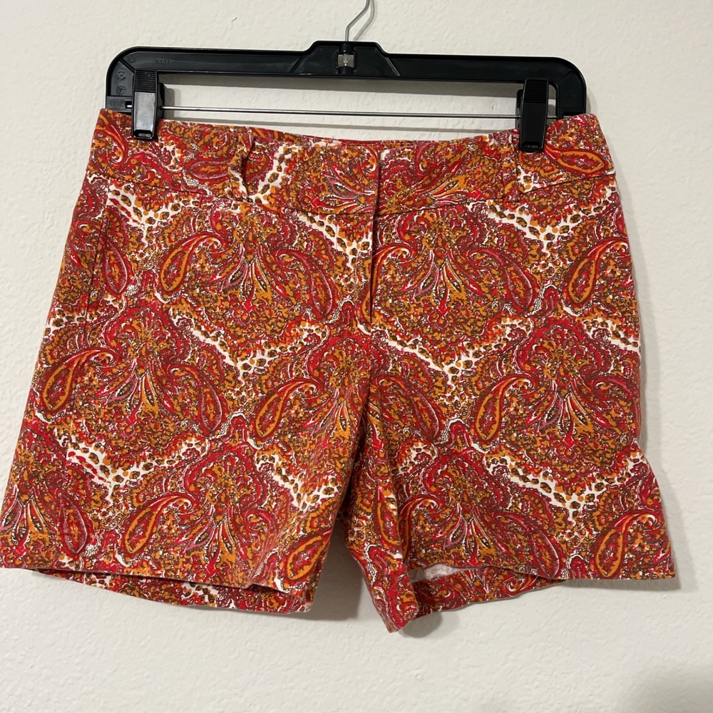 Talbots Petite Paisley Shorts 4P Boho Vintage Red Orange Summer Preppy Chic